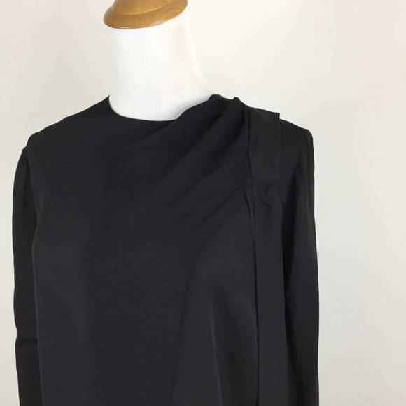 NWOT L'AGENCE Black Long Sleeve Front Overlay High Neckline Sheer Shirt - Picture 5 of 12